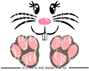 Osterhase Gesicht und Füße svg / dxf / eps / png Dateien. Herunterladen. Kompatibel mit Cricut- und Silhouette-Maschinen. Kleingewerblicher Gebrauch ok.
