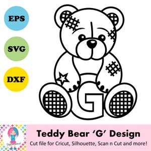 Ours en peluche lettre G SVG, téléchargement numérique. Fonctionne avec Cricut, Scan n Cut, Silhouette, fichier de coupe animal mignon.