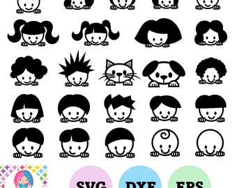 Paquete SVG de caras de Peekaboo / Descarga digital / Figuras de palo / Calcomanías SVG para niños y bebés / Archivos de corte para Cricut y Silhouette