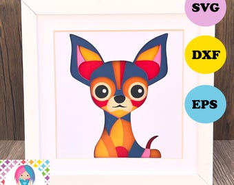 Chihuahua Shadowbox: Abstract 3D Layered Paper Design (SVG/DXF/EPS Digital Download)