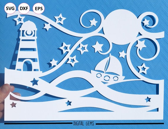 Download Ocean Paper Cut Svg Dxf Eps Files And A Printable Template Etsy