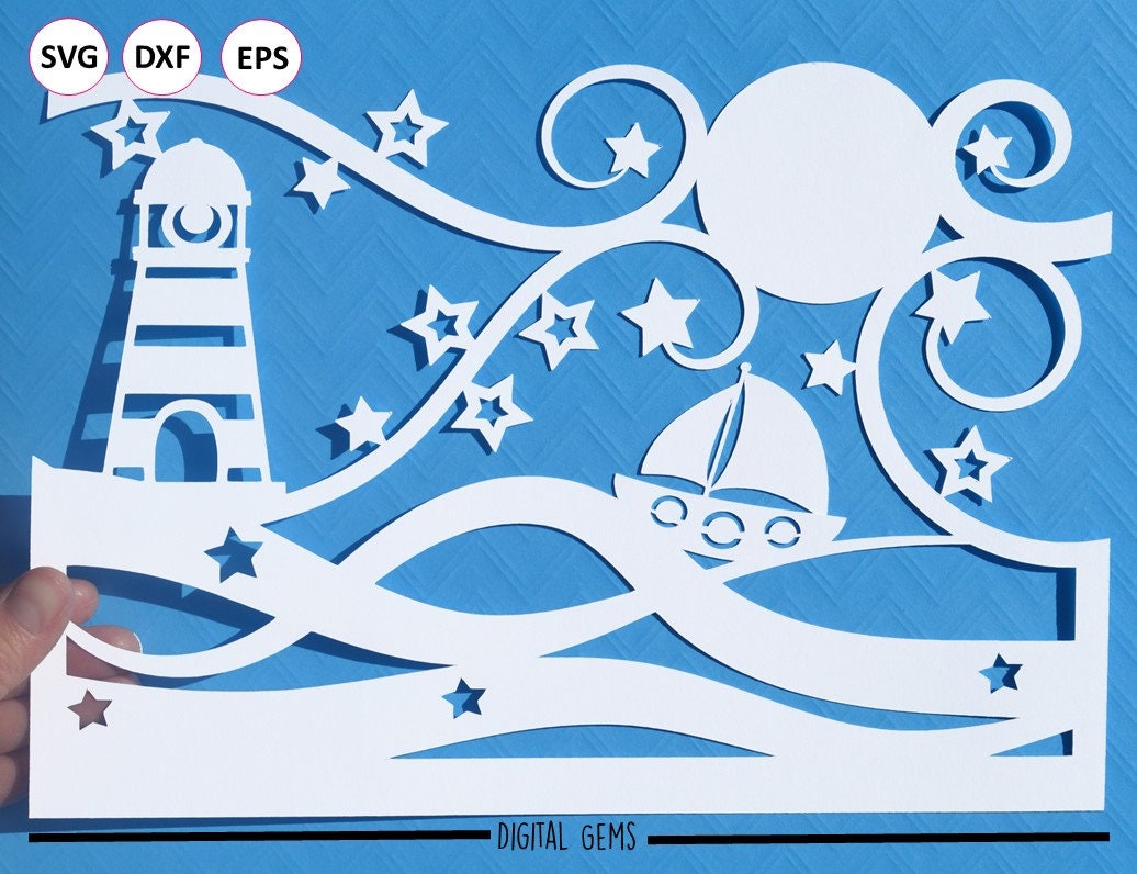 Ocean Paper Cut SVG / DXF / EPS Files and a Printable Template for Hand ...