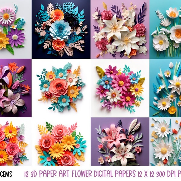 3D flower digital paper art designs.