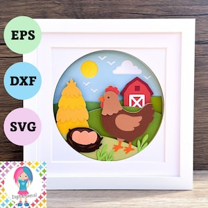 Chicken Farm 3D Layered paper design, shadowbox, shadow box svg / dxf / eps files. Digital download. Works with Silhouette, Cricut, & more!