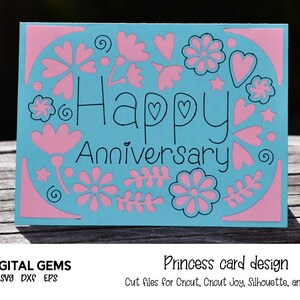 Projekt karty Happy Anniversary Cricut Joy. Pliki svg / dxf / eps. Pobieranie cyfrowe.
