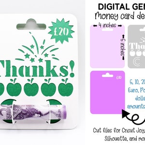 Money card SVG | Thank you, teacher apple design. Digital download. Works with Cricut Joy / Explore / Maker and more!