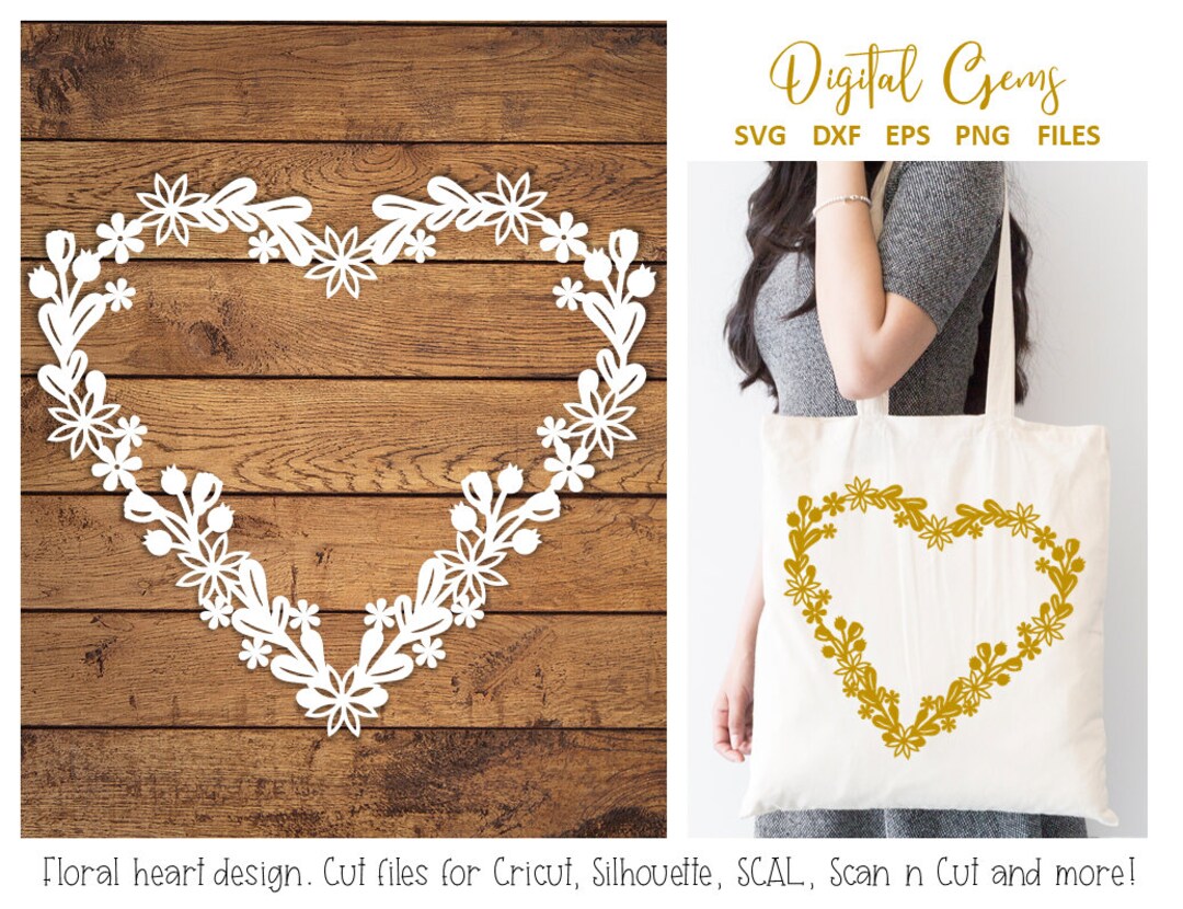 Flower Heart Monogram Frame Paper Cut Design. Svg / Dxf / Eps Files and ...