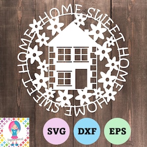 Home Sweet Home SVG | Digital Download | House Wreath Vinyl Design | Single Layer SVG | Cricut & Silhouette Cut File | Home Decor Decal