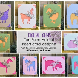 Cricut joie SVG | Lot de 10 cartes de voeux représentant des animaux de la ferme. Téléchargement numérique.