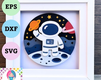 Spaceman 3D Layered Paper Shadow Box Design (Digital Download)