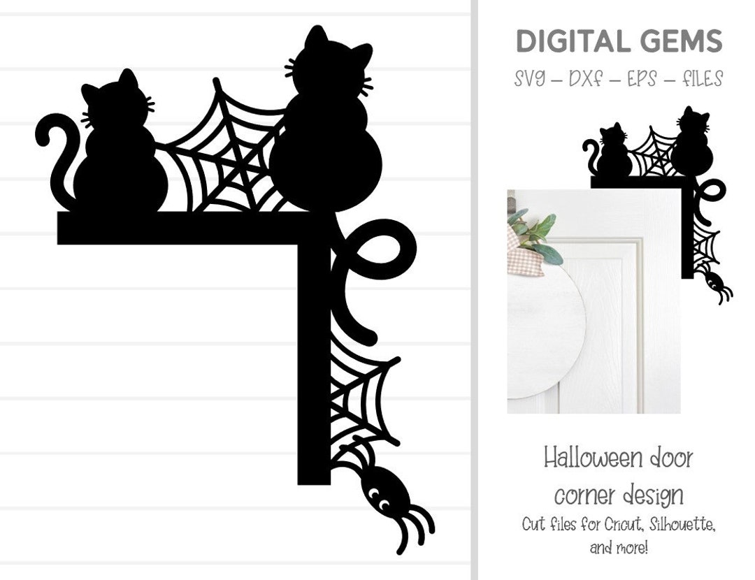 Halloween Cat Door Corner Design Svg / Dxf / Eps / Png Files. Digital