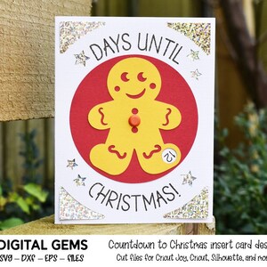 Cuenta regresiva de Navidad, Gingerbread man inserte el diseño de la tarjeta. Archivo SVG, descarga digital, cricut joy / cricut / silhouette / scan n cut diseño.