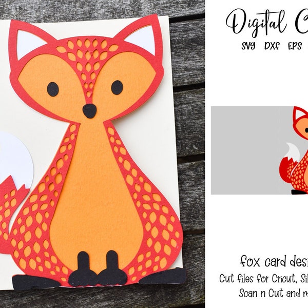 Fox card, Birthday / New baby card design svg / dxf / eps files. Digital download. Works with Silhouette, Cricut, Scan n Cut.