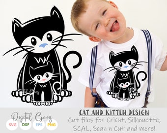 Cat and Kitten svg / dxf / eps / png files. Download. Compatible with Silhouette, Cricut, SCAL, and Scan n Cut. Small commercial use ok.
