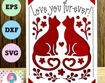 Cat Insert Card SVG | Love You Fur-ever Cat Card | Cricut Joy Card | Valentine Cat Card | Cricut Silhouette Scan N Cut | Digital Download