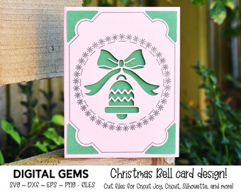 クリスマスベル挿入カードのデザイン。デジタルダウンロード、Cricut Joy / Cricut / Silhouette / Scan n Cut デザイン。svg / dxf / eps ファイル。