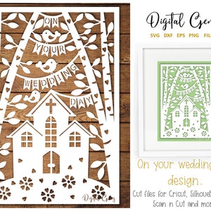 Wedding day paper cut design. svg / dxf / eps / png files and pdf / png printable templates for hand cutting. Digital download.