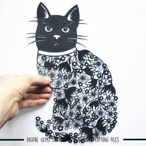 Cat paper cut svg / dxf / eps / file e pdf / png modelli stampabili per il taglio a mano. Download digitale. Piccolo uso commerciale ok