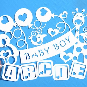 Boy Baby paper cut svg / dxf / eps / files and pdf / png printable templates for hand cutting. Digital download. Commercial use ok
