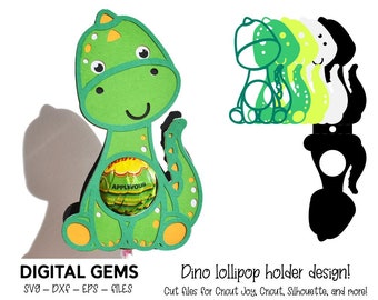 Dino lollipop holder design, svg / dxf / eps files. Digital download. Compatible with Silhouette, Cricut, SCAL, and Scan n Cut.