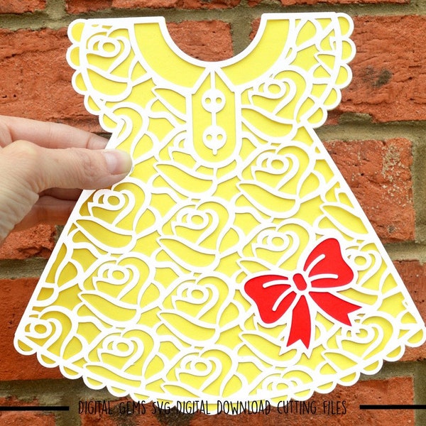 Baby girl dress paper cut svg / dxf / eps / files and pdf / png printable templates for hand cutting. Digital download. Commercial use ok