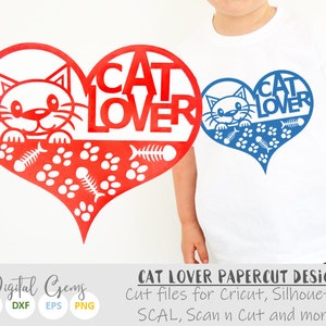 Cat lover paper cut svg / dxf / eps / files and pdf / png printable templates for hand cutting. Digital download. Small commercial use ok image 1