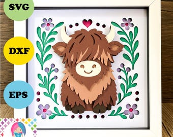 Highland Cow Shadowbox SVG, Layered Papercut Design, Digital Download for Cricut, Silhouette, Scan n cut, LokLik, etc.