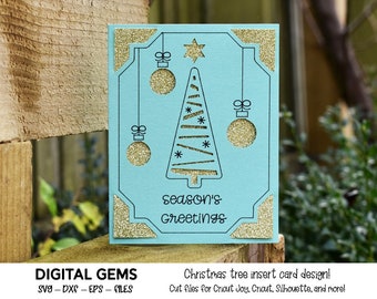 クリスマス ツリー挿入カードのデザイン。デジタル ダウンロード、Cricut Joy / Cricut / Silhouette / Scan n Cut デザイン。svg / dxf / eps ファイル。