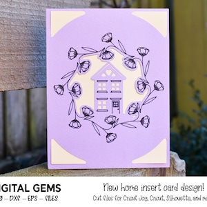 Nouvelle maison, conception de carte d'insertion de pendaison de crémaillère. Téléchargement numérique, Cricut Joy / Cricut / Silhouette / Design Scan n Cut. fichiers svg/dxf/eps