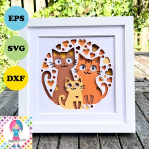 Conception de chat 3D en papier stratifié, shadowbox, fichiers svg/dxf/eps shadow box. Téléchargement numérique. Fonctionne avec Silhouette, Cricut et plus encore !
