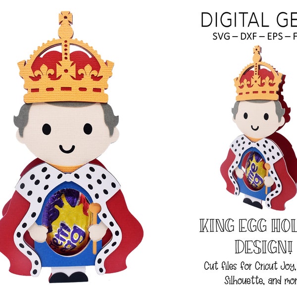 Egg holder SVG | King / Royal coronation design. Digital download. Works with Cricut Joy / Explore / Maker and more!