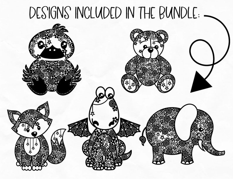 Download Doodle Zentangle Animal Paper Cut Bundle Digital Download Svg Dxf Eps Files And Pdf Png Printable Templates For Hand Cutting Paper Party Kids Scrapbooking Poligon Com