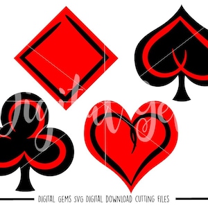 Símbolos de cartas de jogar arquivos svg / dxf / eps / png. Baixar digitais. Compatível com máquinas Cricut e Silhouette. Pequeno uso comercial ok.
