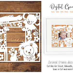 Animal Frame paper cut design. svg / dxf / eps / png files and pdf / png printable templates for hand cutting. Digital download.