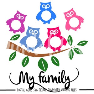 Owl family tree svg / dxf / eps / png files. Digital download. Small commercial use ok. image 1