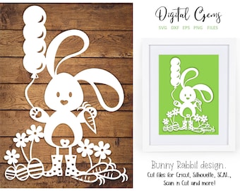 Bunny rabbit, Easter paper cut svg / dxf / eps files and pdf / png printable templates for hand cutting. Digital download.