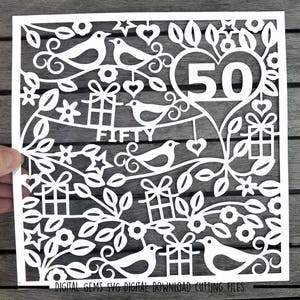 Arquivos svg / dxf / eps / com corte de papel número 50 e modelos imprimíveis em pdf / png para corte manual. Baixar digitais. Pequeno uso comercial ok.