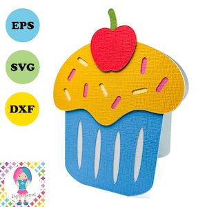 Cupcake Geburtstagskarte Design. Digitaler Download, Cricut Joy / Cricut / Silhouette / Scan n Cut Design. svg/dxf/eps-Dateien