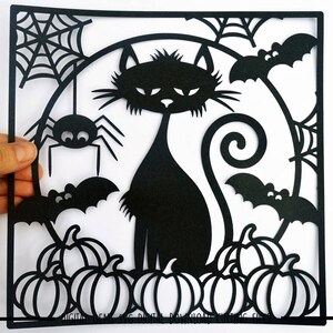Halloween black cat paper cut svg / dxf / eps / files and pdf / png printable templates for hand cutting. Digital download. image 6