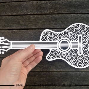 Gitaarpapier gesneden svg / dxf / eps / bestanden en pdf / png-afdrukbare sjablonen om met de hand te snijden. Digitale download. Klein commercieel gebruik ok