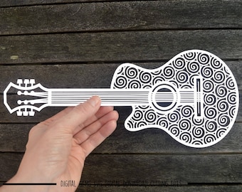 Guitar paper cut svg / dxf / eps / files, and pdf / png printable templates for hand cutting. Digital download. Small commercial use ok