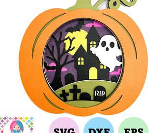 Halloween pumpkin Shadow Box SVG, 3D Layered Papercraft, Digital Download