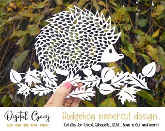 Hedgehog paper cut design. svg / dxf / eps / png files and pdf / png printable templates for hand cutting. Digital download.