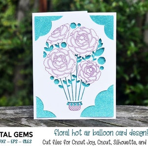 Montgolfière, carte florale. Conception de carte d'insertion Cricut Joy. Téléchargement numérique, Cricut Joy / Cricut. Fichiers svg/dxf/eps.