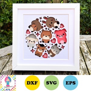 Animal, Kawaii 3D papier en couches conception fichiers svg/dxf/eps. Téléchargement numérique. Fonctionne avec Silhouette, Cricut et plus encore !