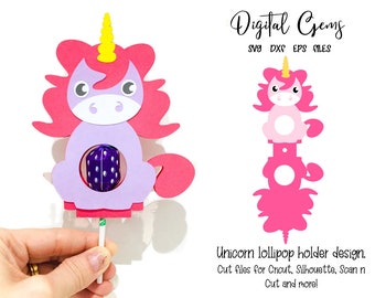 Unicorn lollipop holder design, svg / dxf / eps files. Digital download. Compatible with Silhouette, Cricut, SCAL, and Scan n Cut.