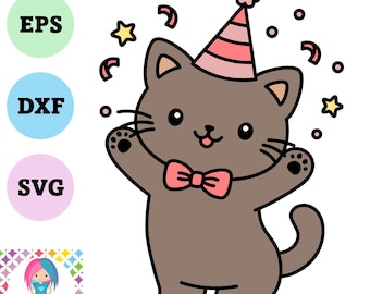 Party cat SVG design. Digital download. Works with Cricut Joy / Explore / Maker, Silhouette, Scan n Cut and more!