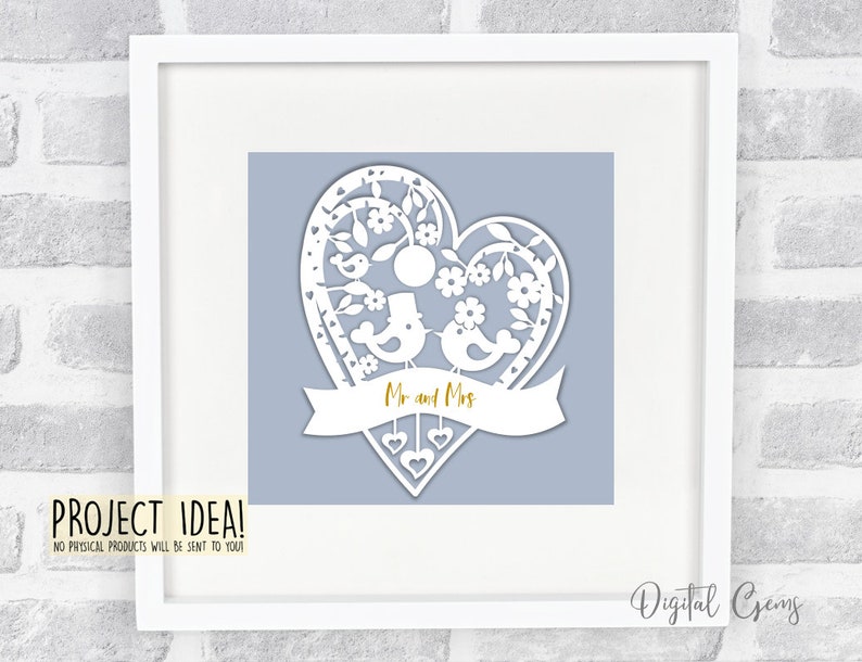 Wedding bird paper cut design. svg / dxf / eps files and pdf / png printable templates for hand cutting. Digital download. image 2