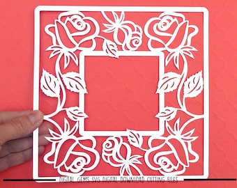 Rose Frame svg / dxf / eps / files, and pdf / png printable templates for hand cutting. Digital Download. Commercial use ok.