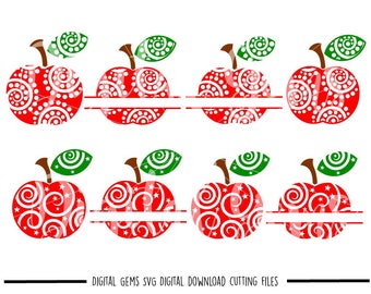 Teacher Swirly Apple, Split Apples svg / dxf / eps / png files. Download. Compatible with Cricut and Silhouette machines. Commercial use ok.